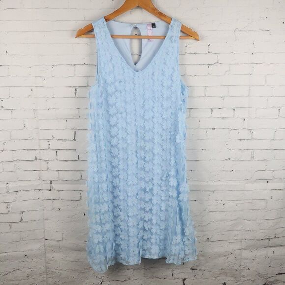 ALYA LIGHT BLUE SLEEVELESS V NECK MIDI DRESS WITH FLORAL APPLIQUE DETAIL SIZE S - Picture 1 of 9